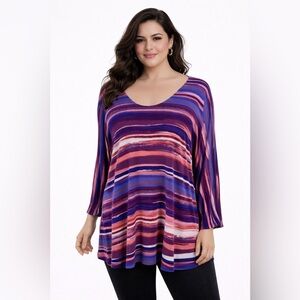 Coldwater Creek Purple Pink Blue Striped Shirt